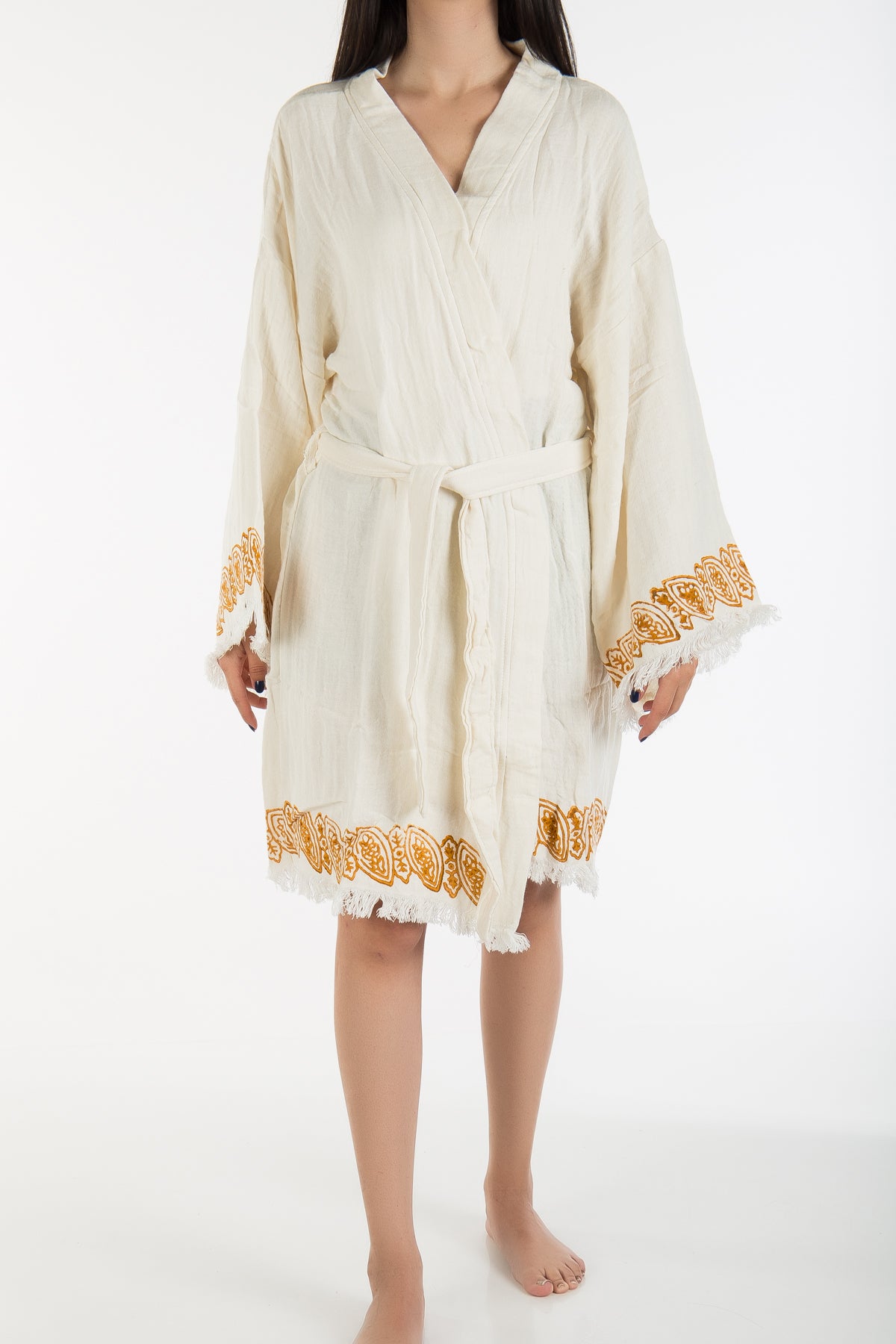 Rommy - Off-White Handmade Short Kimono