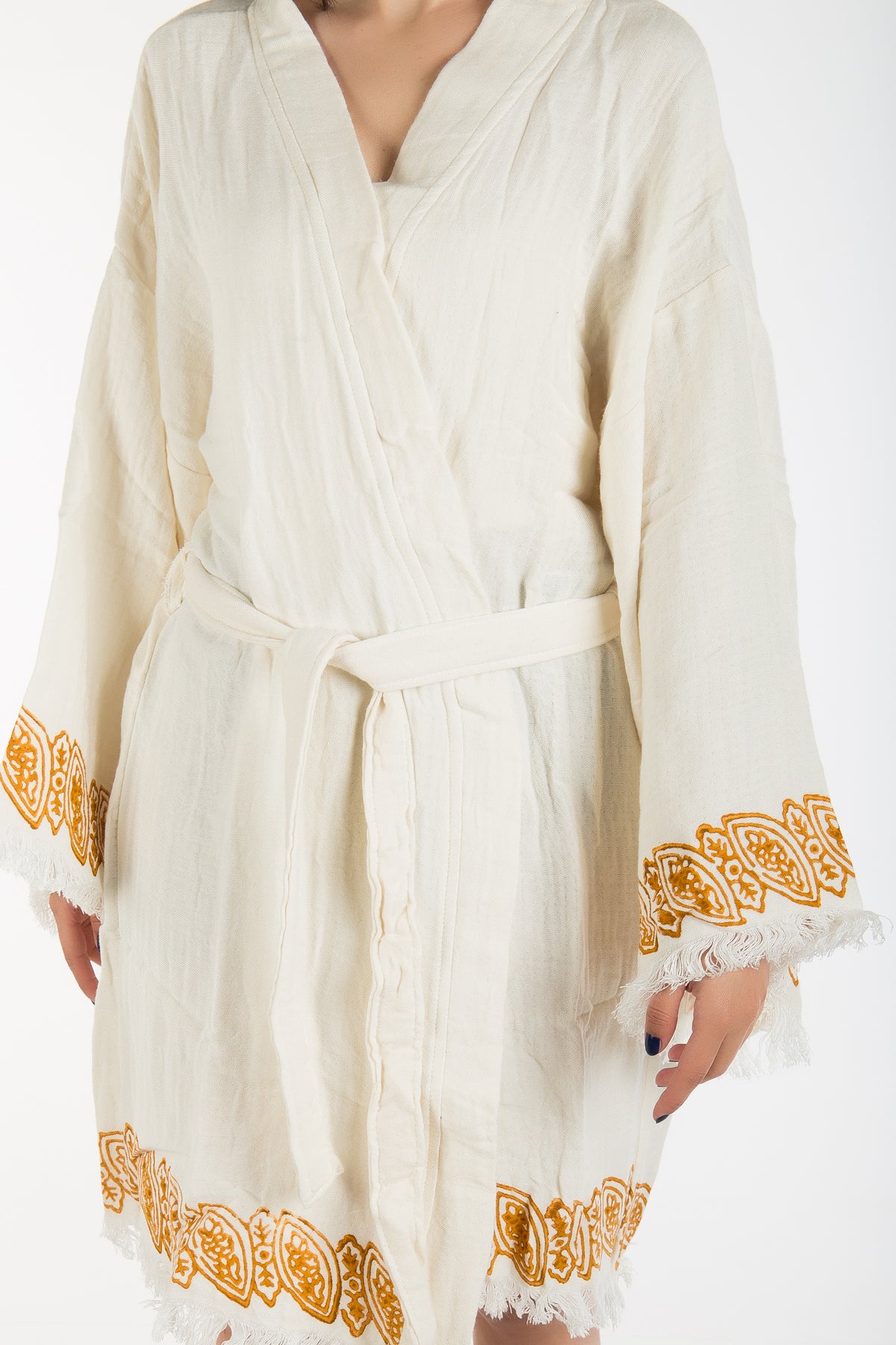 Rommy - Off-White Handmade Short Kimono