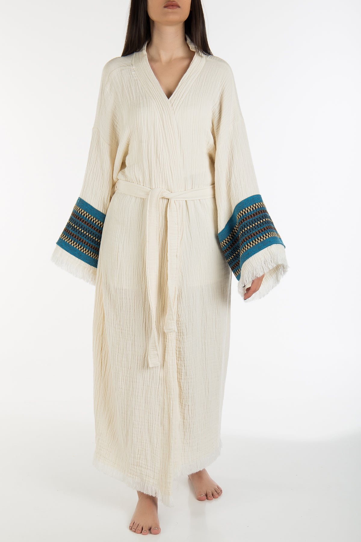 Kaia - Handmade Kimono with Blue Embroidered Sleeves