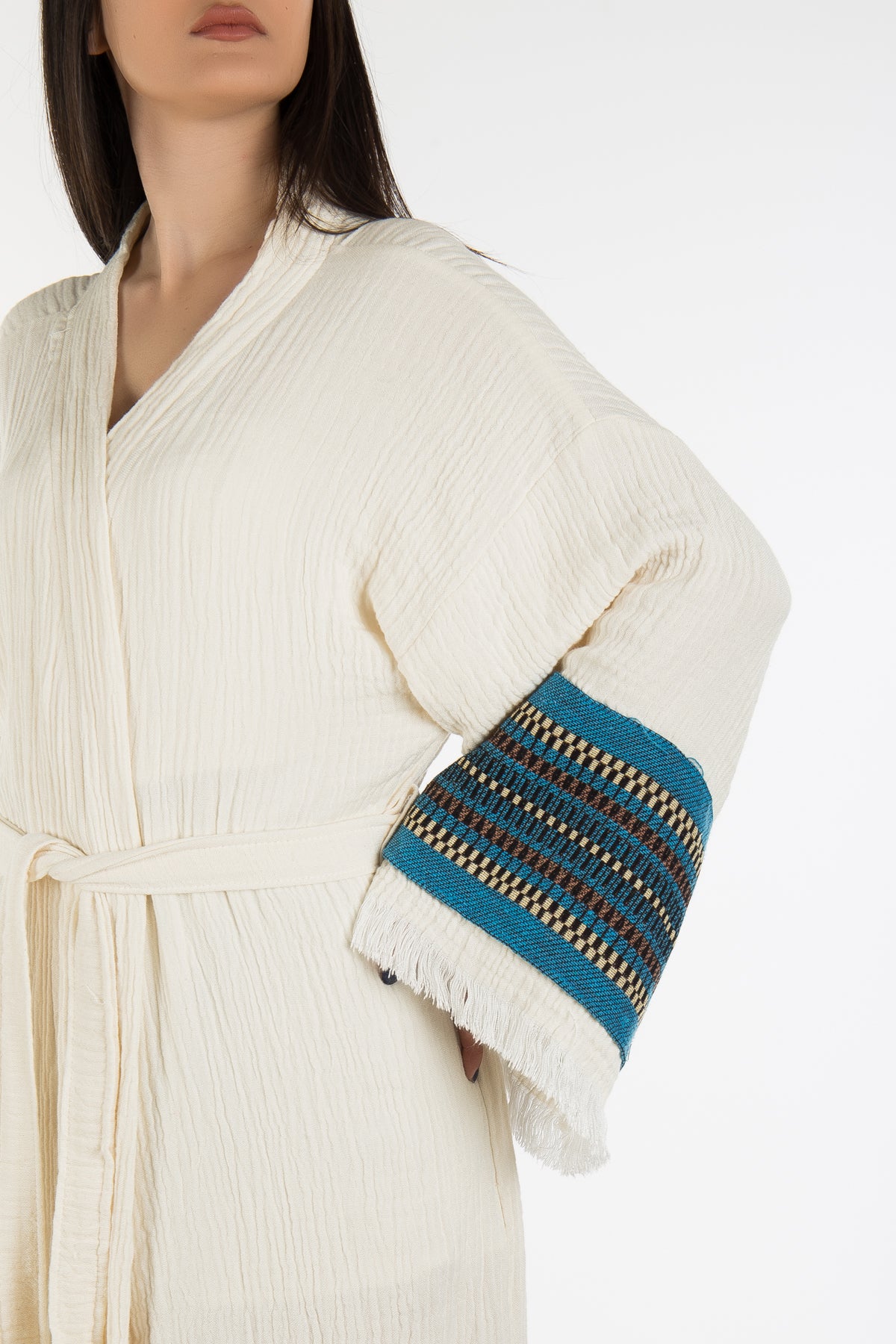 Kaia - Handmade Kimono with Blue Embroidered Sleeves