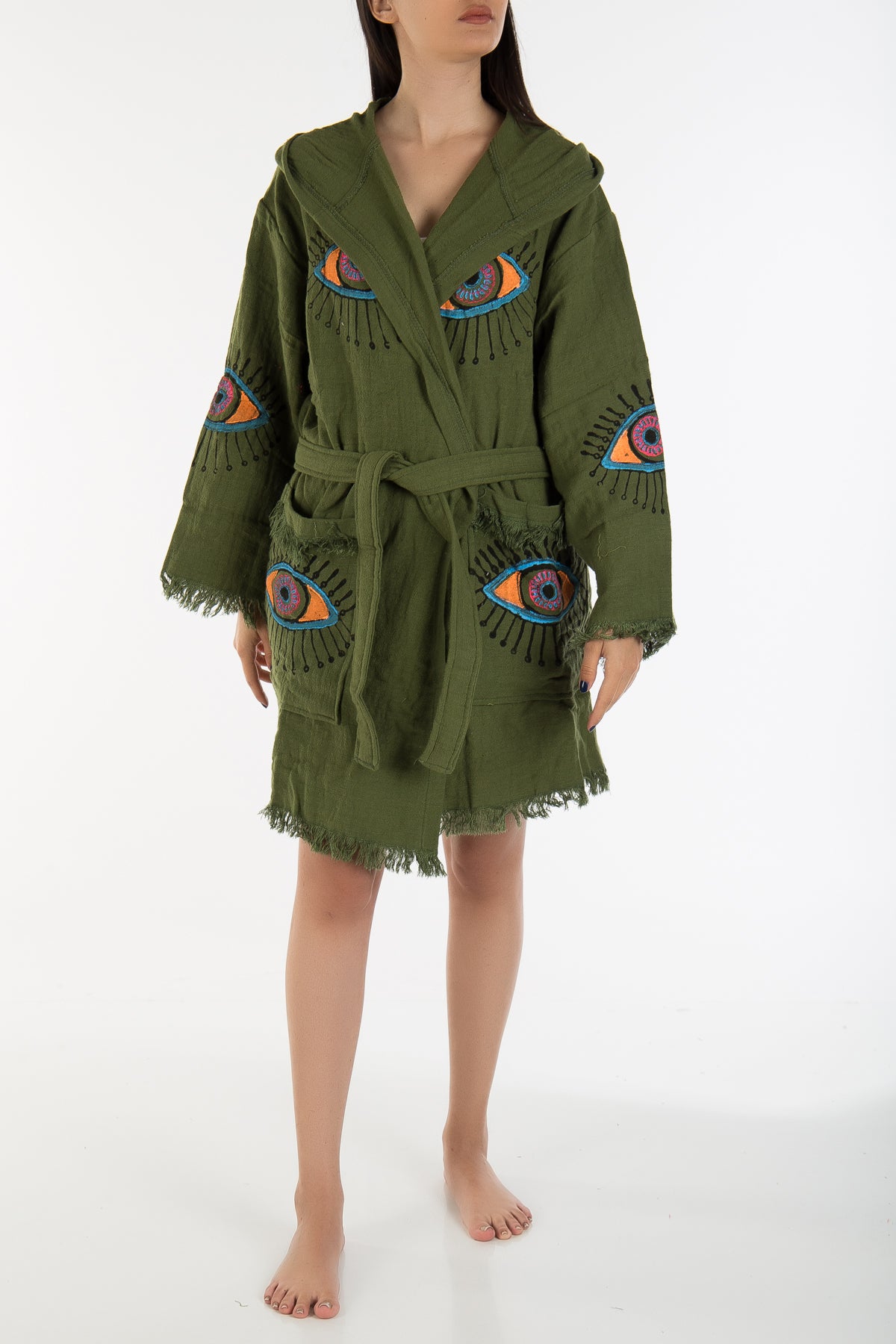 Aria - Sage Green Handmade Hooded Kimono