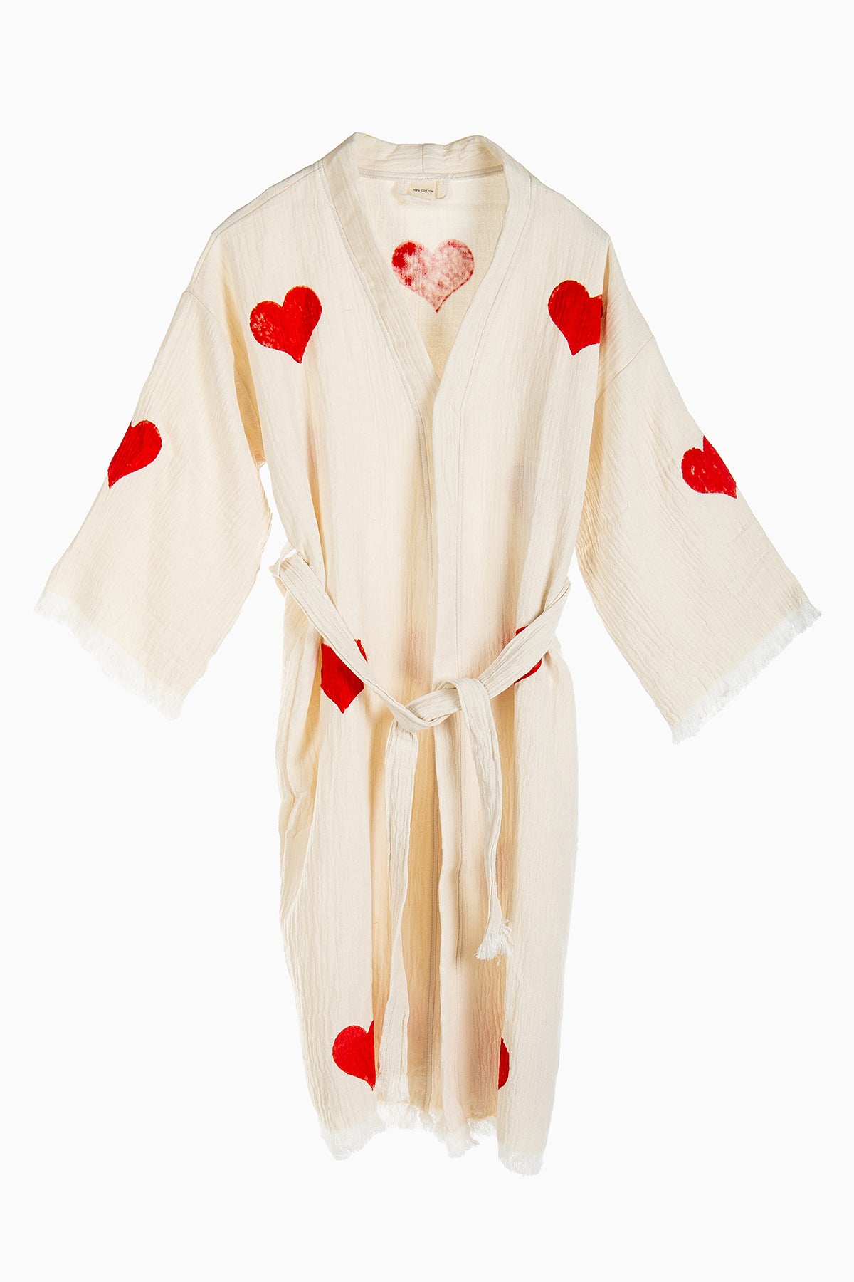 Linda - Natural Red Hearts Handmade Kimono