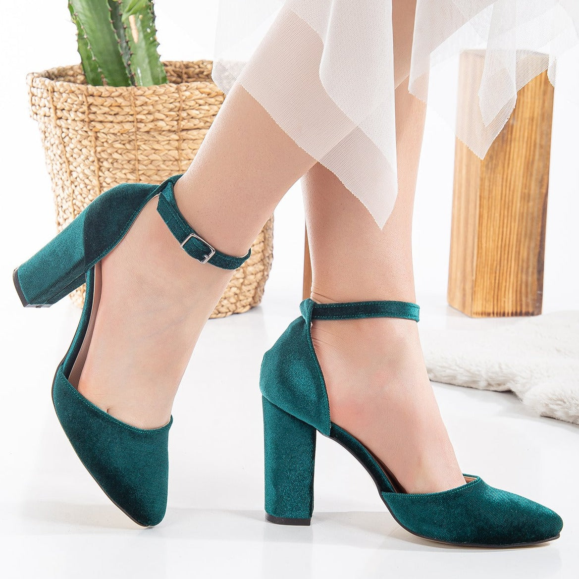 green velvet high heels, pearl ankle detail, women's shoes, elegant heels, luxury footwear, special occasion shoes, stylish high heels, fashion shoes, evening shoes, party shoes