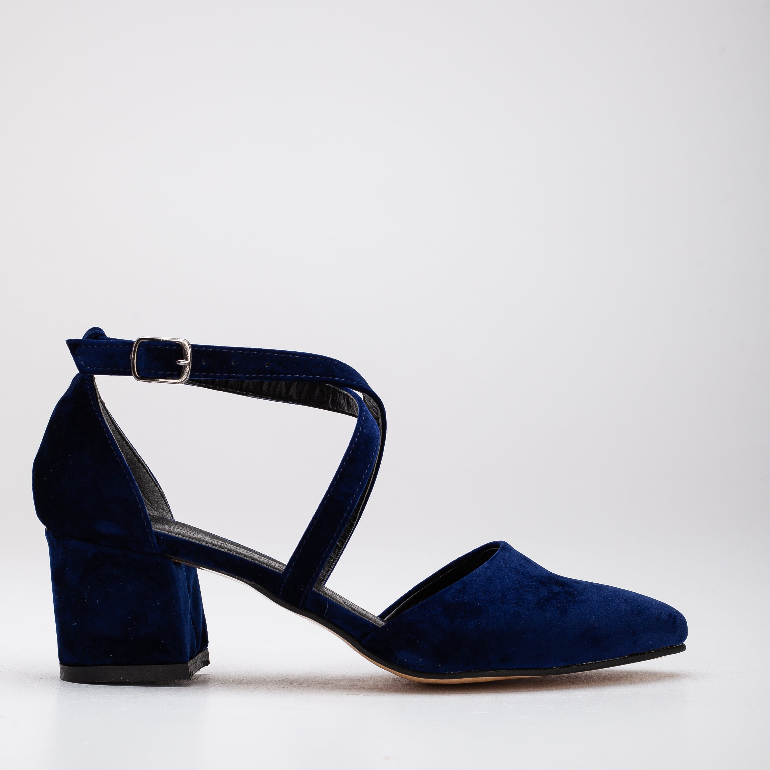 Blue Velvet Heels, Navy Blue Heels, Criss Cross Heels, Blue Block Heels