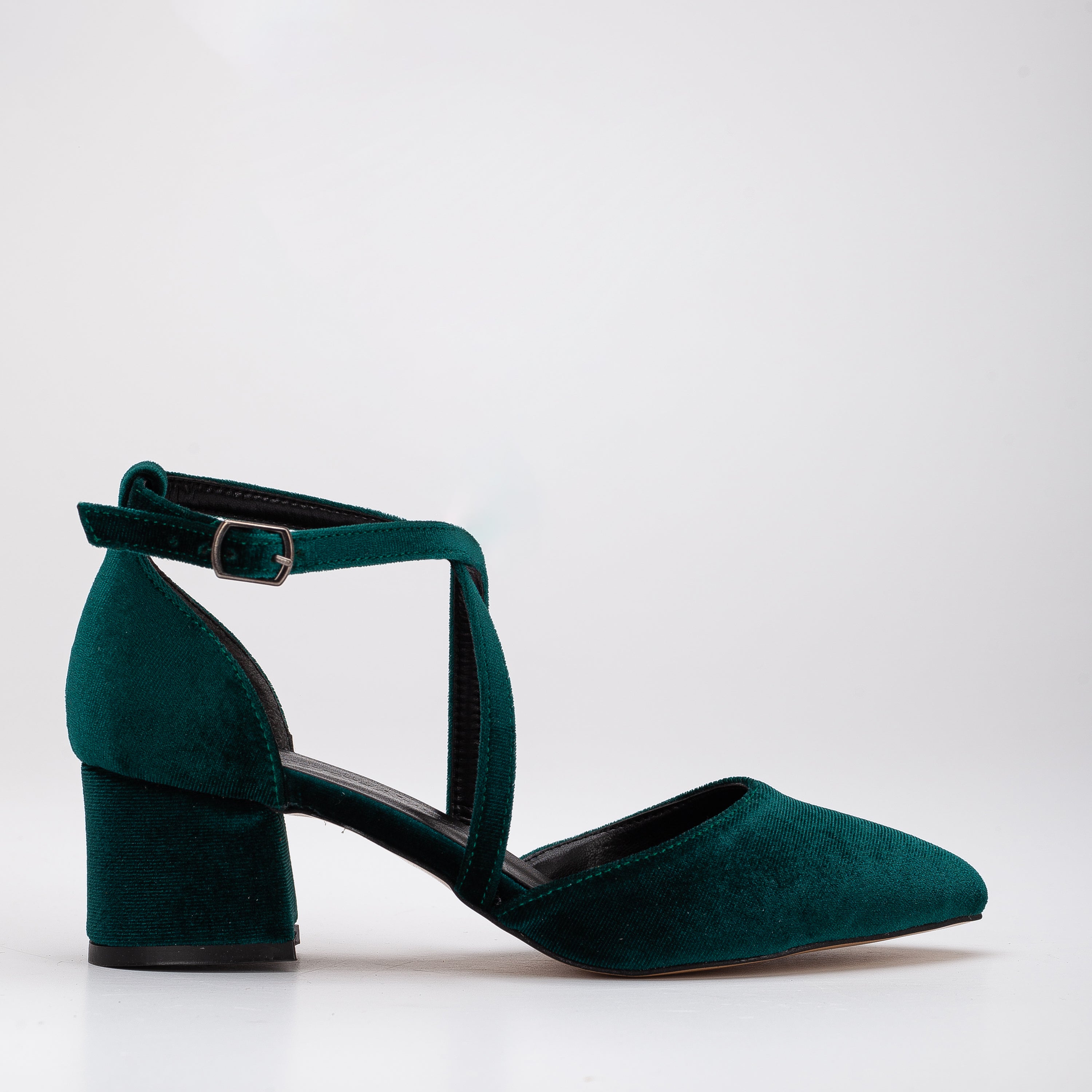 Green Velvet Heels, Green Velvet Shoes, Green Low Heels