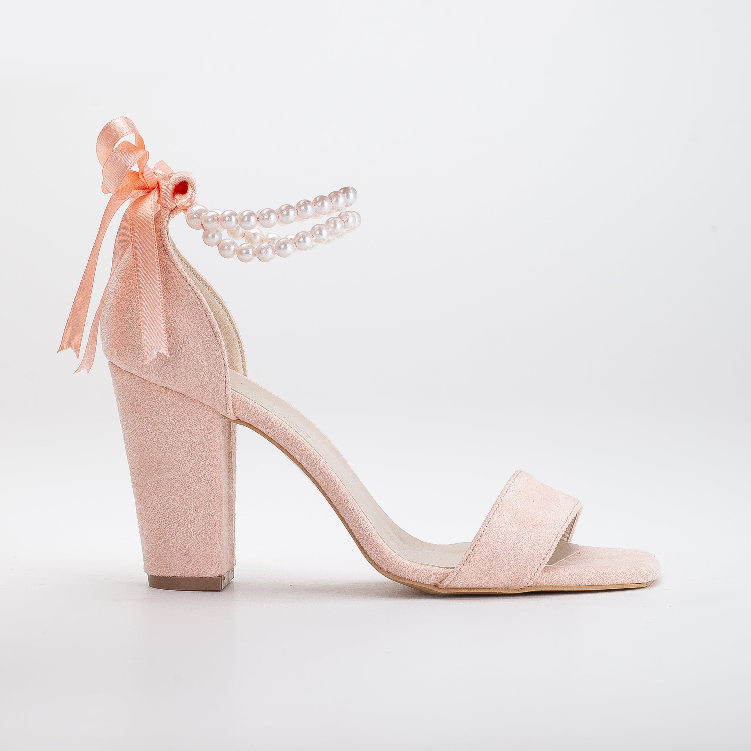 Melissa - Coral Suede Sandals with Pearls