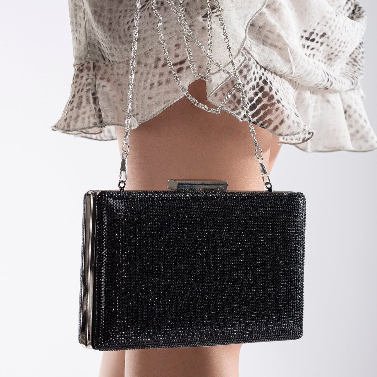 Clara - Black Glitter Evening Clutch