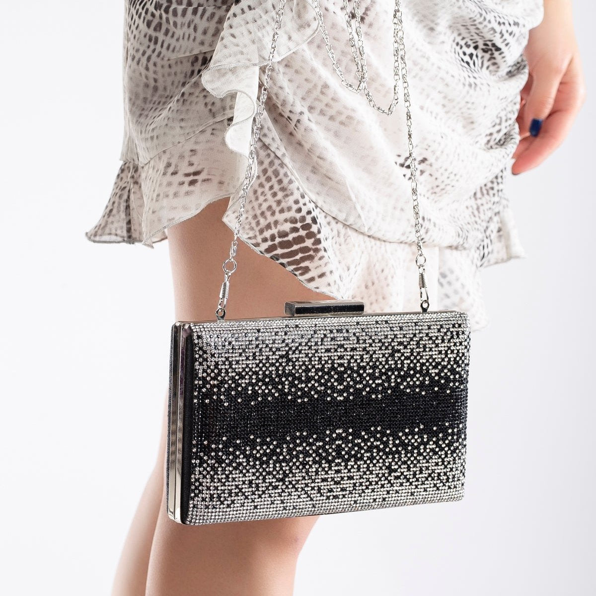 Clara - Black Silver Glitter Evening Clutch