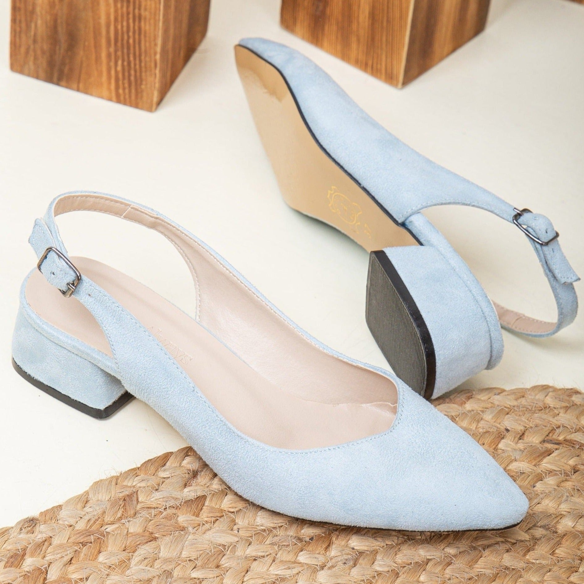 Blue Bridal Shoes, Blue Wedding Shoes, Blue Slingback Shoes, Blue Suede Shoes, Dusty Blue Low Heels