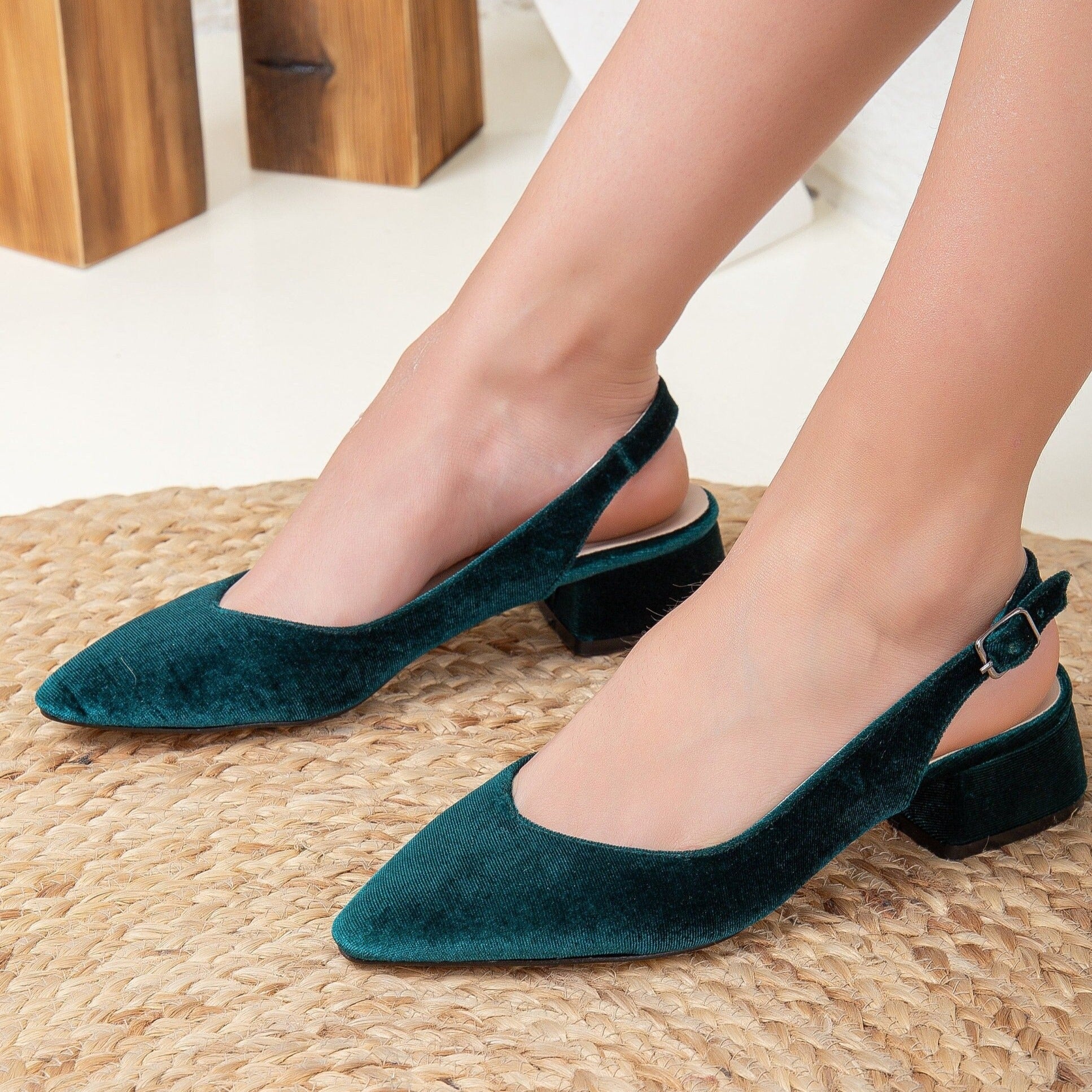 Green Velvet Shoes, Green Velvet Heels, Green Velvet Flats, Green Wedding Shoes, Green Slingback Shoes, Green Bridal Flats, Green Flats