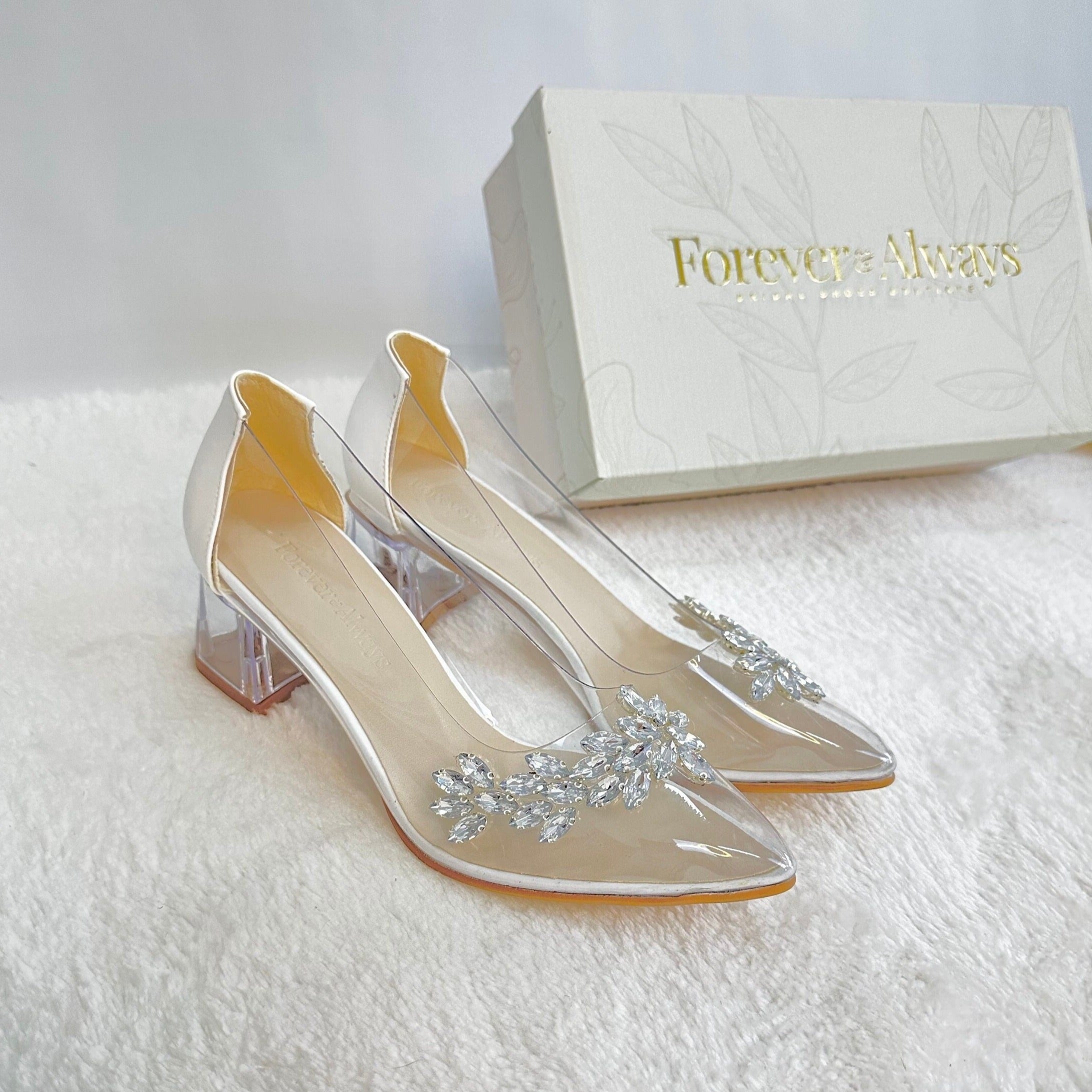 Wedding Shoes, Transparent Heels, Transparent Bridal Shoes, Transparent Wedding Shoes, White Heels, Transparent Low Heels, White Pumps