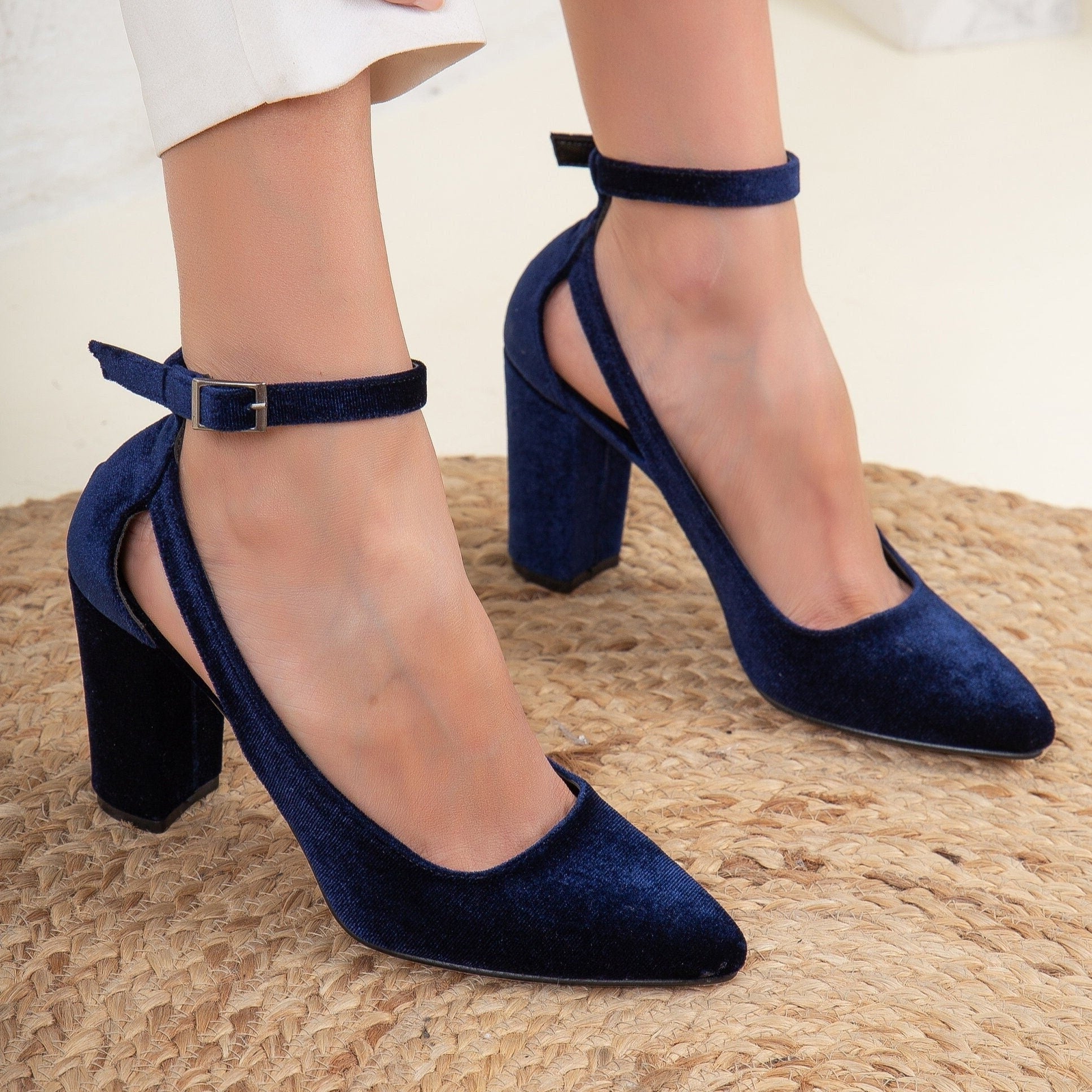 Blue Velvet Shoes, Wedding Shoes, Blue Velvet Bridal Shoes, Blue Wedding Shoes, Blue Velvet Heels, Blue Velvet Heels, Blue Velvet Block Heel